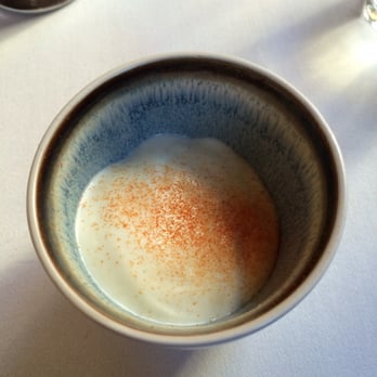 Daalder - Amuse bouche: pesto with tomato sorbet and cream. - Modern European Near Me - Amsterdam, New Hampshire Daalder - Amuse bouche: pesto with tomato sorbet and cream. - Modern European Near Me - Amsterdam, New Hampshire