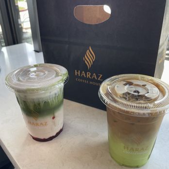 Haraz Coffee House - Strawberry Matcha & Pistachio Latte - Coffee & Tea Near Me - Pearland, Texas