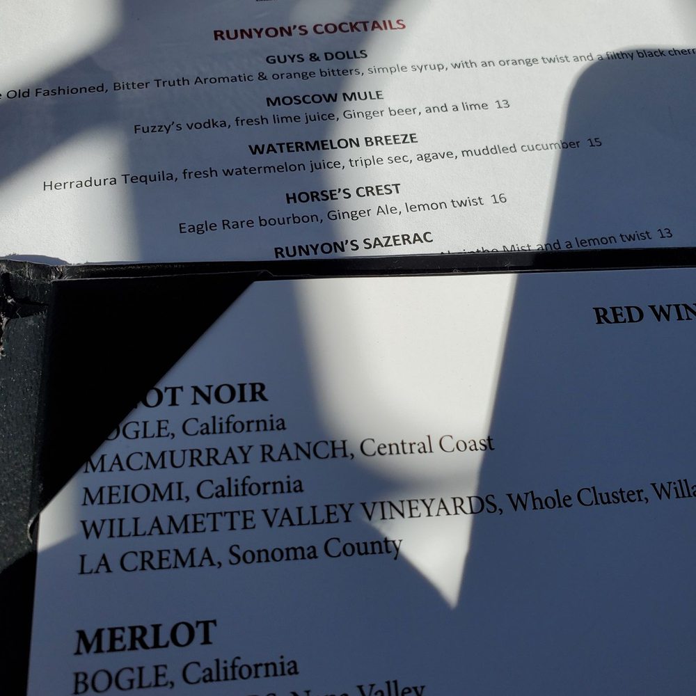 Runyon's - Great menus and what I like to drink on top area of wine list.  Runyon's! - New American Near Me - Coral Springs, Florida