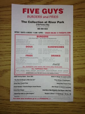 Menu photo 3 Five Guys Oxnard, CA