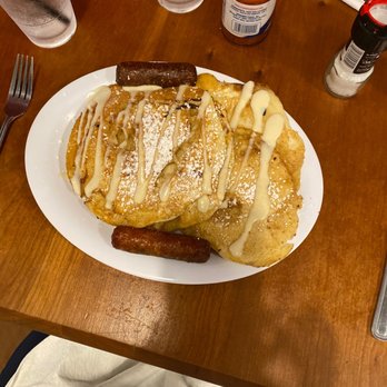 Ruby Slipper Orange Beach - Cinnamon Swirl Pancakes with link sausage! - Cafes Near Me - Orange Beach, Alabama Ruby Slipper Orange Beach - Cinnamon Swirl Pancakes with link sausage! - Cafes Near Me - Orange Beach, Alabama