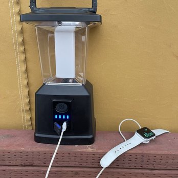 Hermit Gulch Campground - The lanterns have USB ports so you can charge your devices! So handy! - Campgrounds Near Me - Avalon, California
