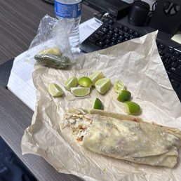 Fish burrito with limes and pickled peppers