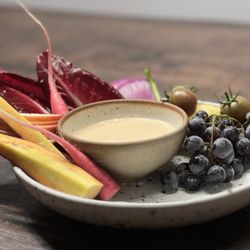 Antica Terra - Crudites of october vegetables and fruits, Walla Walla Onion and shiro miso