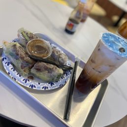 Spring rolls + Thai tea Spring rolls + Thai tea