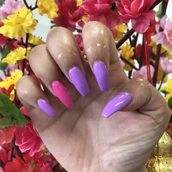 Tina's Nails - Lavender Coffin with Hot Pink Accent - Nail Salons Near Me - Modesto, California Tina's Nails - Lavender Coffin with Hot Pink Accent - Nail Salons Near Me - Modesto, California