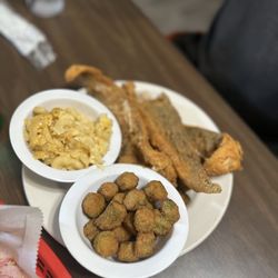 2 Soul Sistas - Perch with fried okra and mac and cheese
