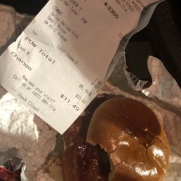 a receipt and a hamburger