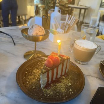 Motek - Boca Raton - Our pistachio cheesecake paired with gelato ice cream , best anniversary cake - Mediterranean Near Me - Boca Raton, Florida