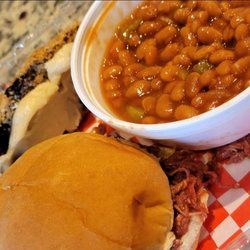Caddo Creamery - BBQ pulled pork sandwiches and beans