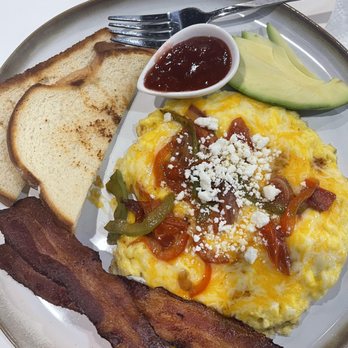 Monae Fusion Brunch Café - Fritatta with a side of bacon, avocado, toast and jam. Delicious! - Coffee & Tea Near Me - Glendale, Arizona Monae Fusion Brunch Café - Fritatta with a side of bacon, avocado, toast and jam. Delicious! - Coffee & Tea Near Me - Glendale, Arizona