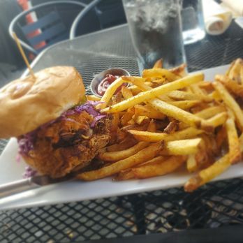 The Fork n Cork - I got the music spicy chicken sandwich or whatever its called but switched the blue cheese dressing out with a chipotle sauce - New American Near Me - Wilmington, North Carolina