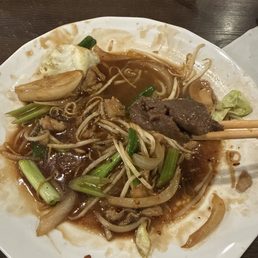 Really tasty stir fry. W perfectly cooked shrimp. Beef and chicken.  Fresh veggies.  Coming out piping.  hot. .    Will eat here again.