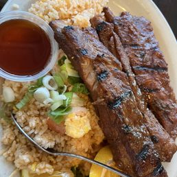 Pork bbq spare rib shrimp fried rice Pork bbq spare rib shrimp fried rice