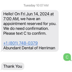 Abundant Dental Care of Herriman - Appointment confirmation