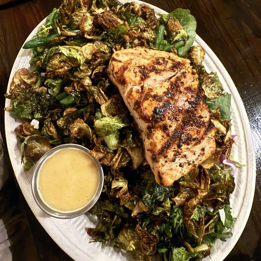 Luxe Bar & Grill - Brussel Sprout Salad (with salmon) - Pubs Near Me - Grosse Pointe Farms, Michigan
