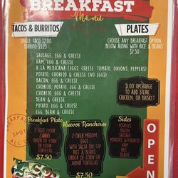 Breakfast menu