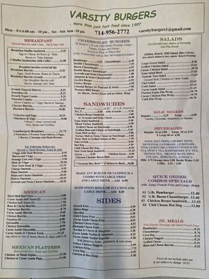 Menu photo 1 Varsity Burger Anaheim, CA
