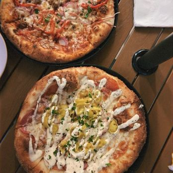 Slackwater - Riverwoods - Top pizza is Iron horse 10/10 will be my go to.  Bottom is Italian Job. Love the sauce, super flavorful! - Pizza Near Me - Provo, Utah