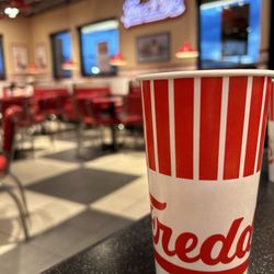 Comfy dining room and self serve fountain sodas.