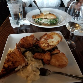 MAX's Wine Dive - Famous fried chicken served with mash potatoes. Salmon served with risotto - Wine Bars Near Me - Houston, Texas MAX's Wine Dive - Famous fried chicken served with mash potatoes. Salmon served with risotto - Wine Bars Near Me - Houston, Texas