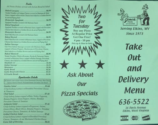 Menu photo 2 Gino's Pizza & Spaghetti House Elkins, WV