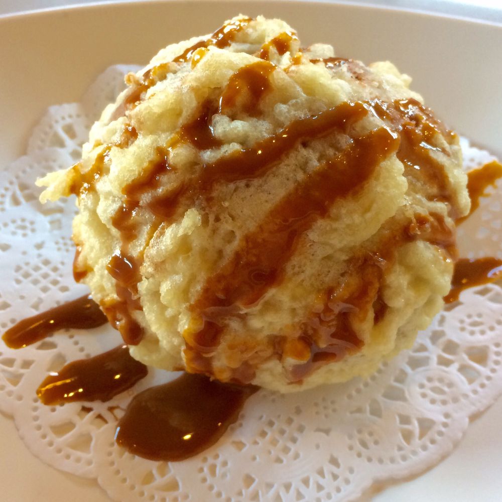 Ichiban Japanese & Sushi Restaurant - Green tea ice cream fried in a tempura shell with caramel sauce. - Japanese Near Me - Brea, California