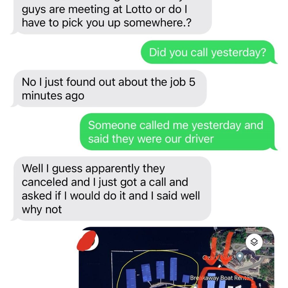 LOTO Boat Rental - Text exchange with driver #2 - Rafting/Kayaking Near Me - Osage Beach, Missouri LOTO Boat Rental - Text exchange with driver #2 - Rafting/Kayaking Near Me - Osage Beach, Missouri