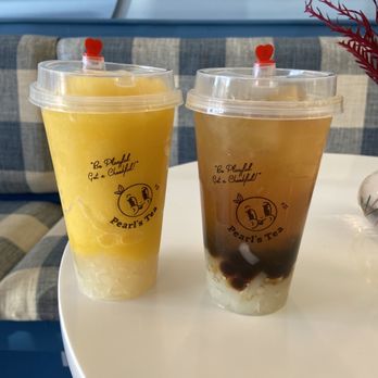 Pearl’s Tea - Mango slushie with no cream and lychee jelly & lemon peach blossom tea with boba and lychee jelly - Bubble Tea Near Me - Doraville, Georgia Pearl’s Tea - Mango slushie with no cream and lychee jelly & lemon peach blossom tea with boba and lychee jelly - Bubble Tea Near Me - Doraville, Georgia