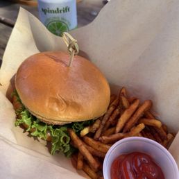 Burger with fries. Burger tasted great and it felt like a homemade meal in the middle of a picnic area.  Good food. Greta vibe.