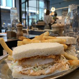Kji fried chicken sando with fries