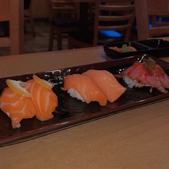 Sushi One - Seared Maguro Nigiri (N2) Smoked Salmon Nigiri (N7) Donald Nigiri (N23) - Sushi Bars Near Me - Reno, Nevada Sushi One - Seared Maguro Nigiri (N2) Smoked Salmon Nigiri (N7) Donald Nigiri (N23) - Sushi Bars Near Me - Reno, Nevada