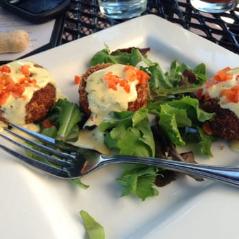 Wild River Grille - Happy hour crab and spinach cakes with an aeoli. Really good warm, not as much when cooled off from wind lol - New American Near Me - Reno, Nevada
