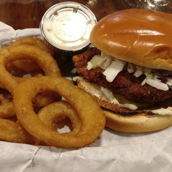 Nashbird - Hot Chicken Sandwich w/ onion rings - Southern Near Me - Oklahoma City, Oklahoma