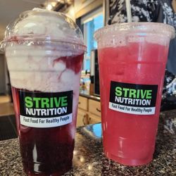 Strive Nutrition - The White Chocolate Cheesecake Shake BOOSTED with a Blackberry Spark Liftoff and a Summertime Tea enhanced with 7.5g lean protein.