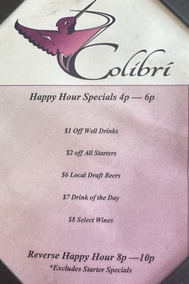 Menu photo 2 Colibri Lounge Tucson, AZ
