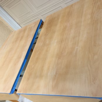 The Refinishing Factory - Maple veneer dining table during refinishing. - Furniture Repair Near Me The Refinishing Factory - Maple veneer dining table during refinishing. - Furniture Repair Near Me