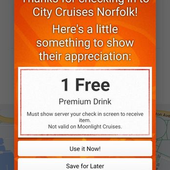 City Cruises - Voucher  for checking in on Yelp. Couldn't use sad face - Venues & Event Spaces Near Me - Norfolk, Virginia