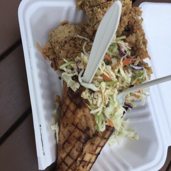 I Scream for Waffles - Chicken and waffle cone.  Waffle cone filled with mashed potatoes and cole slaw - Food Trucks Near Me - Eugene, Oregon