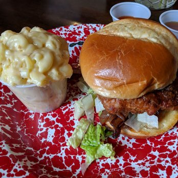 HenDough - Maple bacon chicken sandwich with gouda mac and cheese - Donuts Near Me - Hendersonville, North Carolina HenDough - Maple bacon chicken sandwich with gouda mac and cheese - Donuts Near Me - Hendersonville, North Carolina