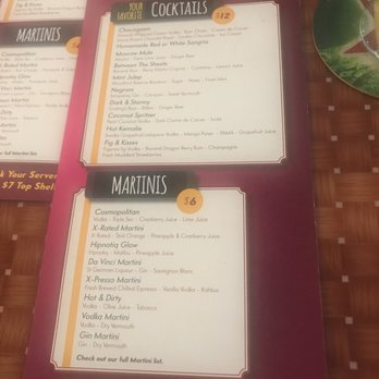 Spiro's - Happy hour menu for drinks (note that not all of their famous martinis are on the menu) - New American Near Me - Rocky Point, New York Spiro's - Happy hour menu for drinks (note that not all of their famous martinis are on the menu) - New American Near Me - Rocky Point, New York