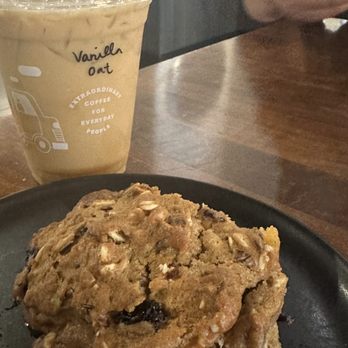 Pedestrian Coffee - Iced vanilla latte made and a trail mix scone - Coffee & Tea Near Me - Chicago, Illinois