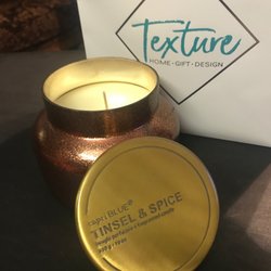 Texture - Candle, just received this gift moments ago. Looking forward to shopping by.