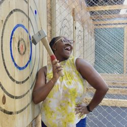 The Chooch: Axe Throwing Arena - Hitting the blue with the traditional axe.