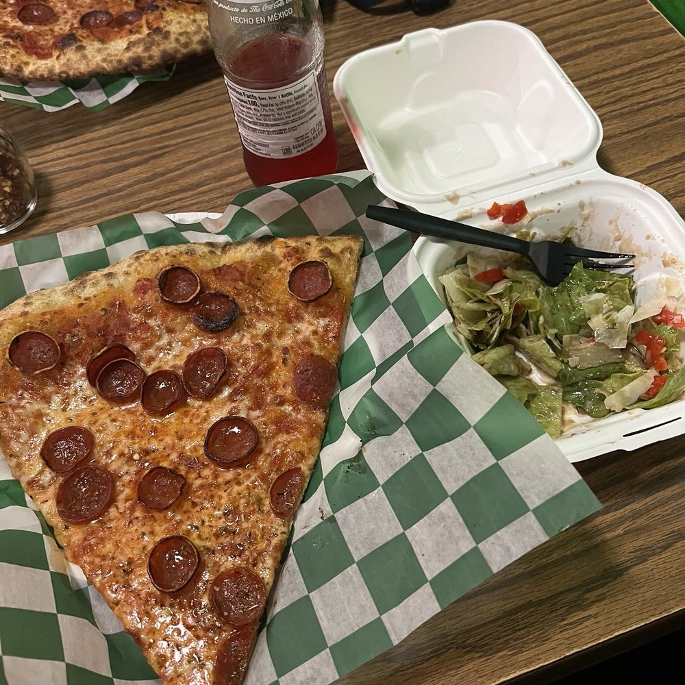 Pepperoni pizza and side salad Pepperoni pizza and side salad