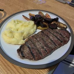 Moxies Grande Prairie Restaurant - Very thin steak. K was sceptical, but it was a perfect medium rare and very tasty