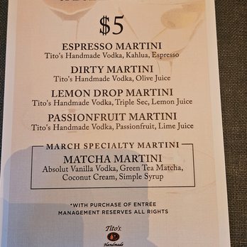 Bottiglia - The martini menu--no subs or adds - Italian Near Me - Henderson, Nevada