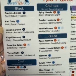 Tea Menu Tea Menu