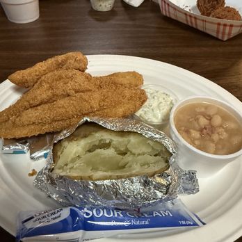 Granny Fishes' House - Fried catfish with white beans and a baked potato - Seafood Near Me - Wartrace, Tennessee