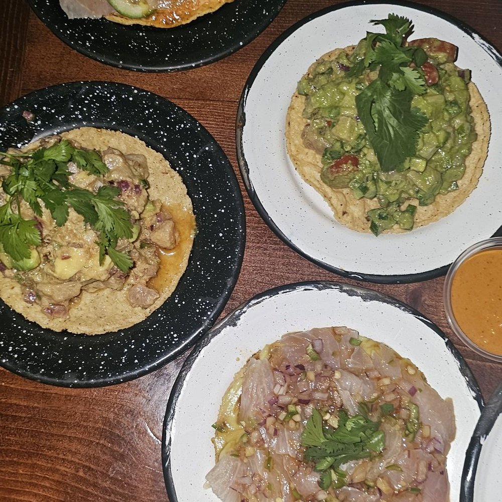 Cerveceria Wendlandt - From top to bottom and left to right: Smoked Marlin Tostada w/ Tiradito, Tartare Tostada, Green Ceviche Tostada, and Tiradito Tostada - Gastropubs Near Me - Ensenada, BCN Cerveceria Wendlandt - From top to bottom and left to right: Smoked Marlin Tostada w/ Tiradito, Tartare Tostada, Green Ceviche Tostada, and Tiradito Tostada - Gastropubs Near Me - Ensenada, BCN